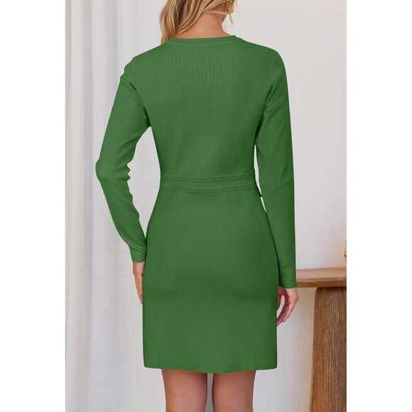 Fall 2025 Long Sleeve Body con Green Sweater Dress for Women Winter Formal Mini - Picture 4 of 7
